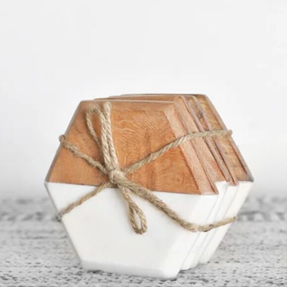 Set/4 Wood & Marble Coasters - Picture 2 of 2